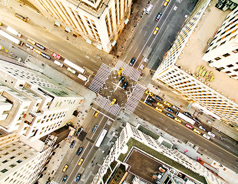 Intersection of city street from above
