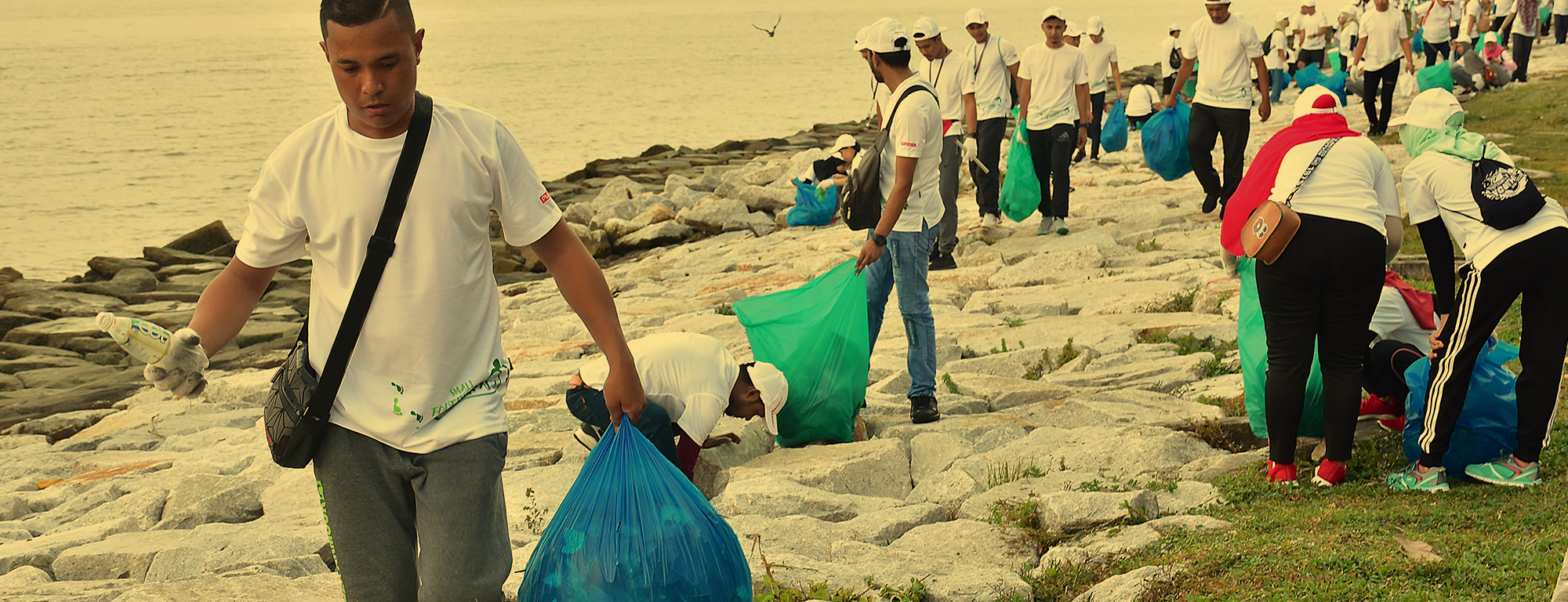 People picking up trash