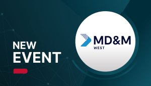 New event thumbnail with the MD&M West logo in a white circle