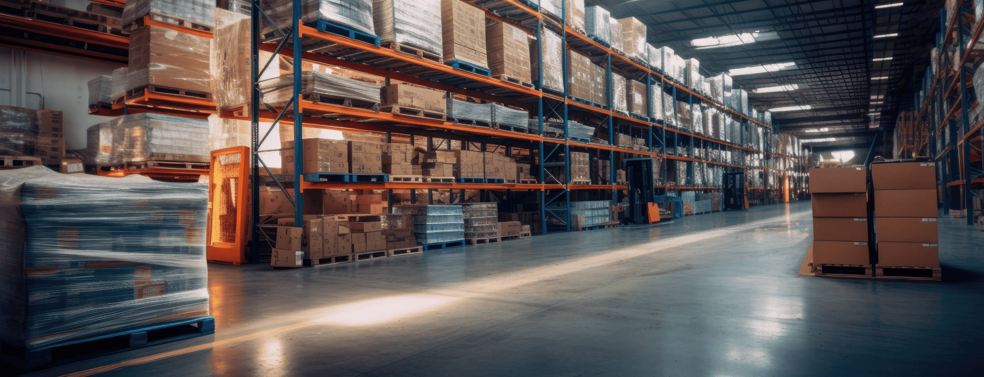 inside of a warehouse with boxes on shelves