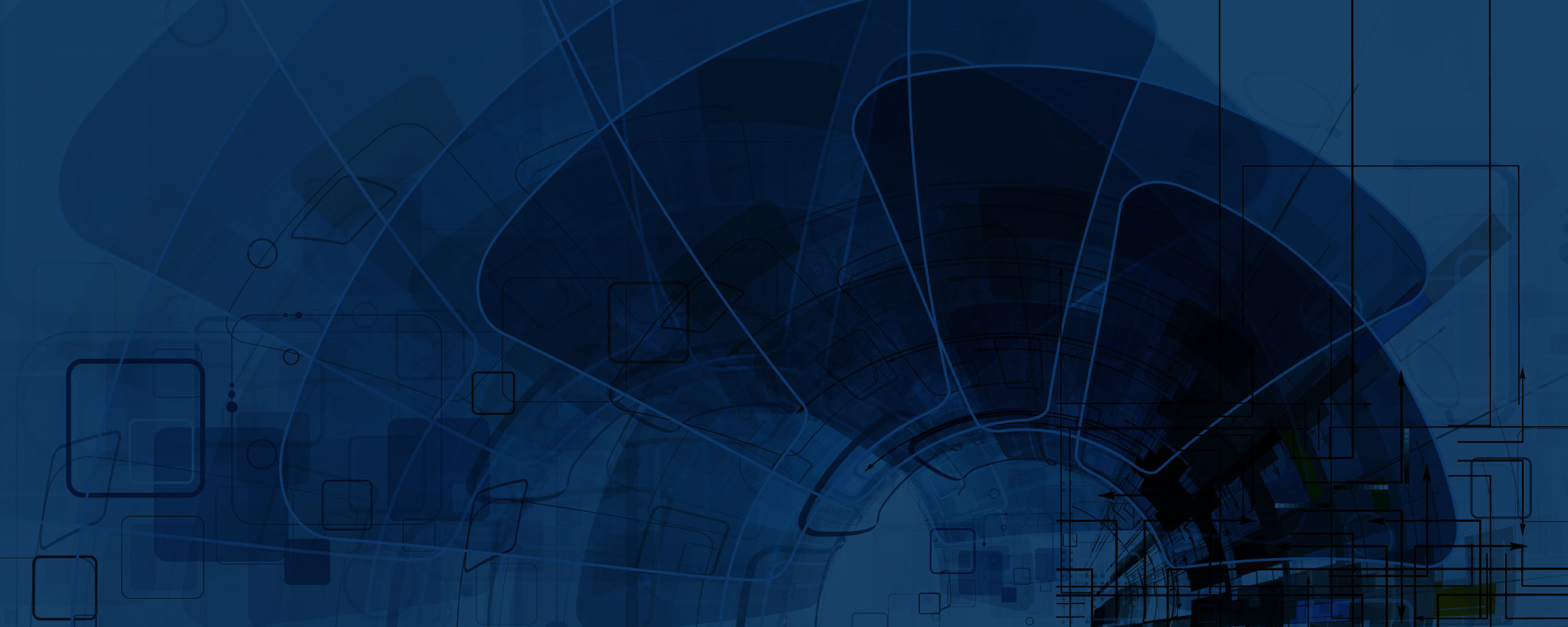 a futuristic, abstract digital background in varying shades of blue, with overlapping geometric shapes, arcs, and technical grid-like lines